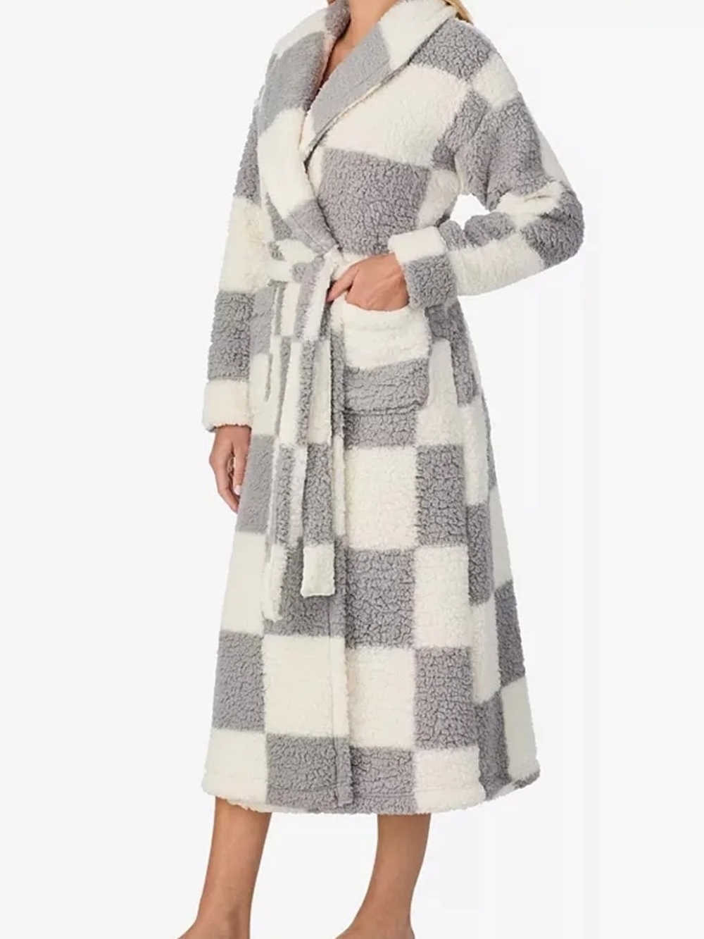 Nwt Sanctuary Plush Checkered‎ Robe - Gray & Cream Xs/s